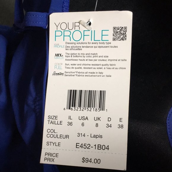 Profile by Gottex Blue Starlet Molded Bra Swim Top Size 6 - Picture 6 of 10